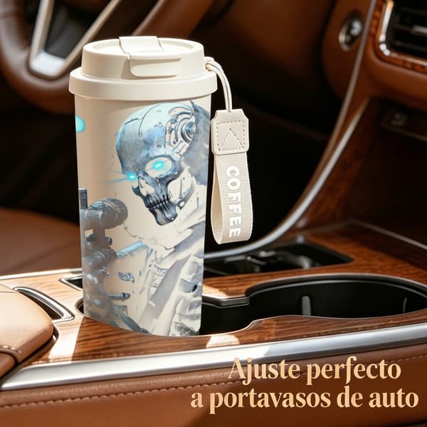 Bærbar kaffetermos 500 ml rustfritt stål trendy design White