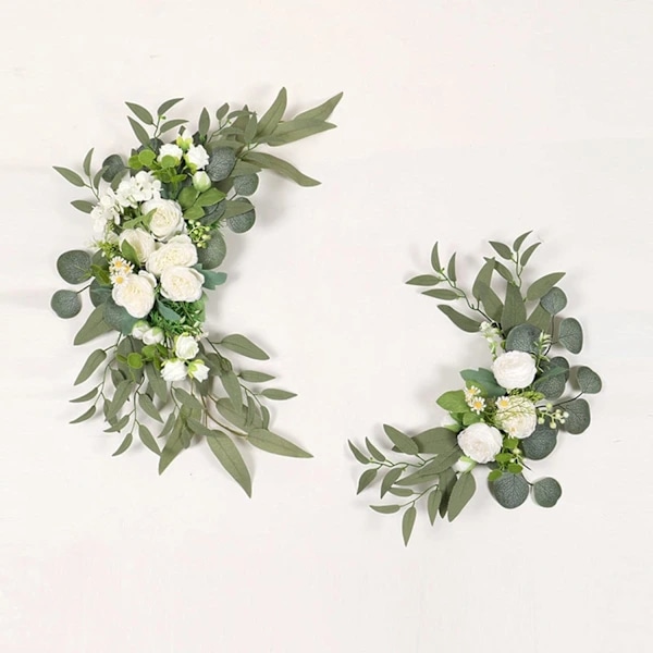 Bryllupsbue Blomster, 2 stk. Pæon Dekorativ Blomsterguirlande, Kunstige Grønne Blade Silkeblomster til Bryllup, Bue, B