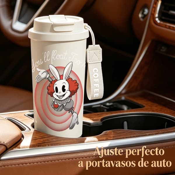 Kaffetermos 500ml Rostfritt Stål Abstrakt Design, Isolerad kaffemugg, läckagesäker resemugg med lock Black
