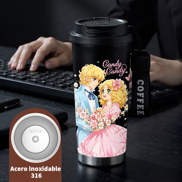 Kaffetermokande 500 ml rustfrit stål festligt design Black