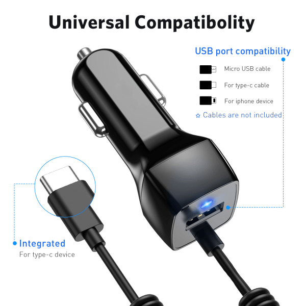 1 stk TYPE-C biloplader egnet til mobilopladning