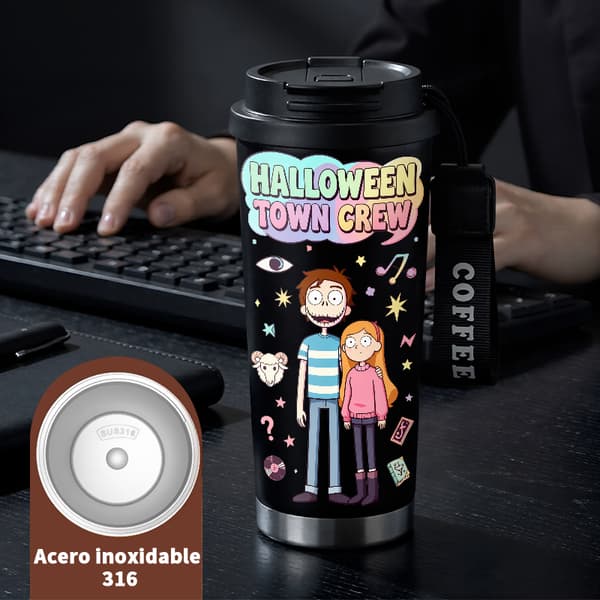 Kaffetermos 500ml Rostfritt Stål Djurdesign, Isolerad kaffemugg, läckagesäker resemugg med lock Black