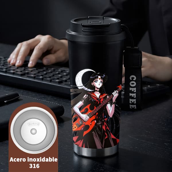 Kaffetermos 500ml Rostfritt Stål Modern Design, Isolerad kaffemugg, läckagesäker resemugg med lock Black