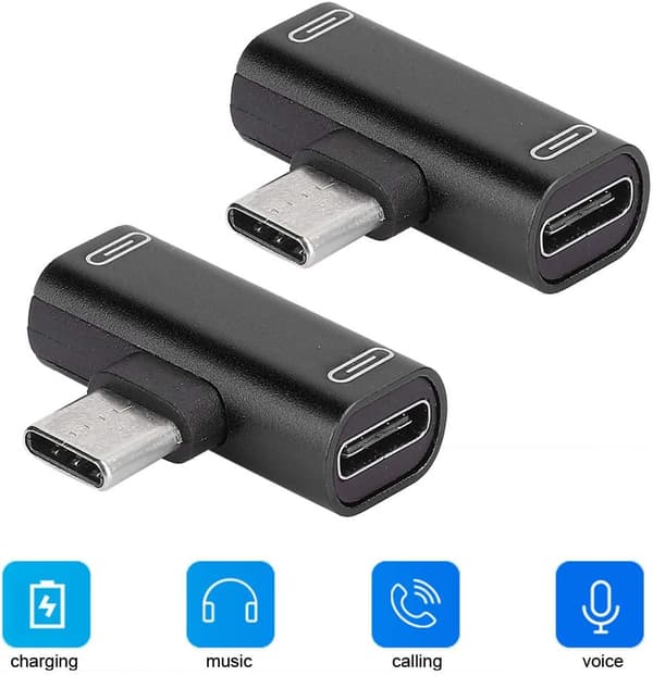 2-delt adapter, 2-i-1-konverter, aluminium USB-C hurtiglading