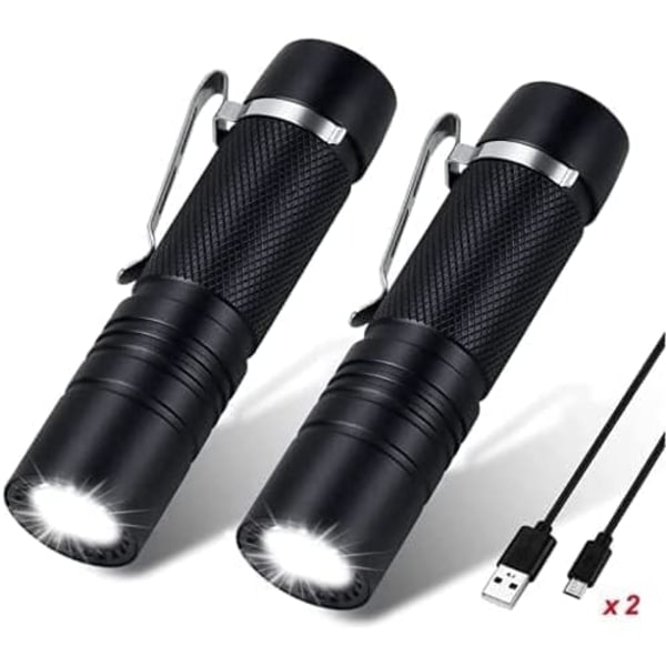 2 stk. Lommelygter, Genopladelige USB Lommelygter Lys Mini Lommelygte