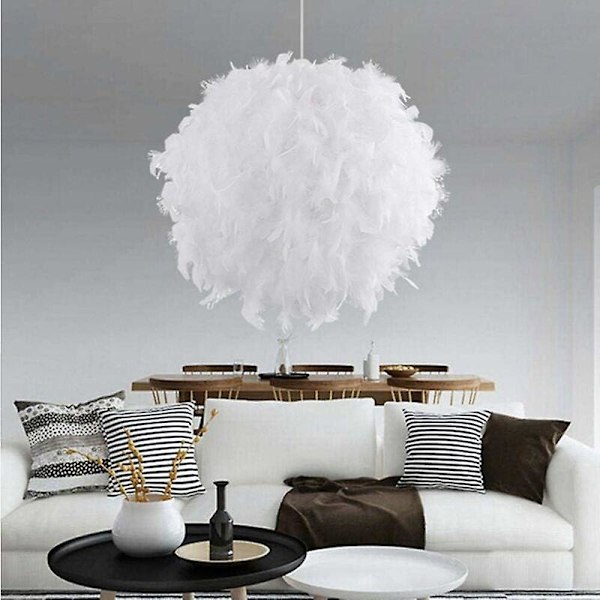 Fjerlampe, Lysekrone diameter 30 cm hvid