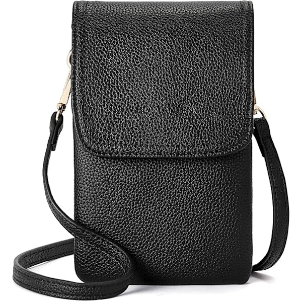 Vegan Läder Liten Crossbody Väska för Kvinnor Designer Mobilväska Plånböcker Justerbar Rem black