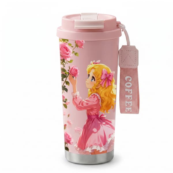 Kaffetermos 500ml Rustfritt Stål Dyreprint Design Pink