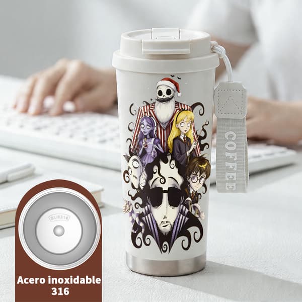Bærbar kaffetermos 500 ml dobbel vegg abstrakt design White