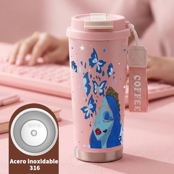 Kaffetermos 500ml Rostfritt Stål Modern Design, Isolerad kaffemugg, läckagesäker resemugg med lock Pink