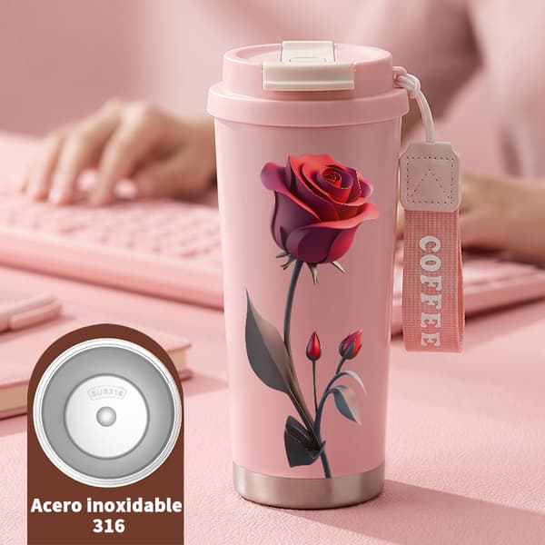 Kaffetermos 500ml Rostfritt Stål Djurdesign, Isolerad kaffemugg, läckagesäker resemugg med lock Pink