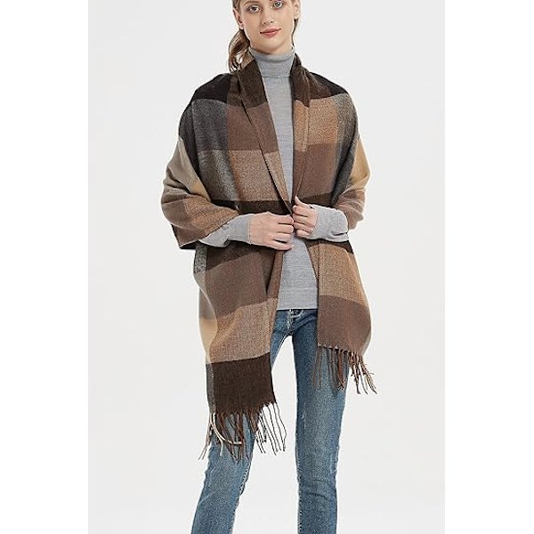 Dames Mode Lang Sjal Stor Gitter Vinter Varm Gitter Stor