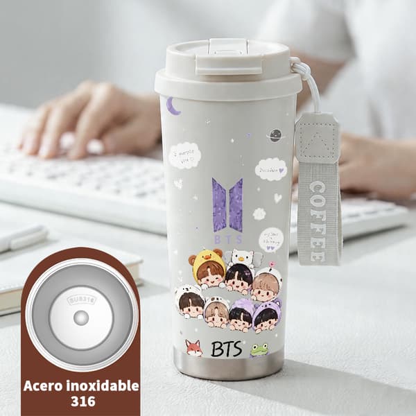 Termokaffekrus 500 ml Lækagesikkert tegneseriedesign White
