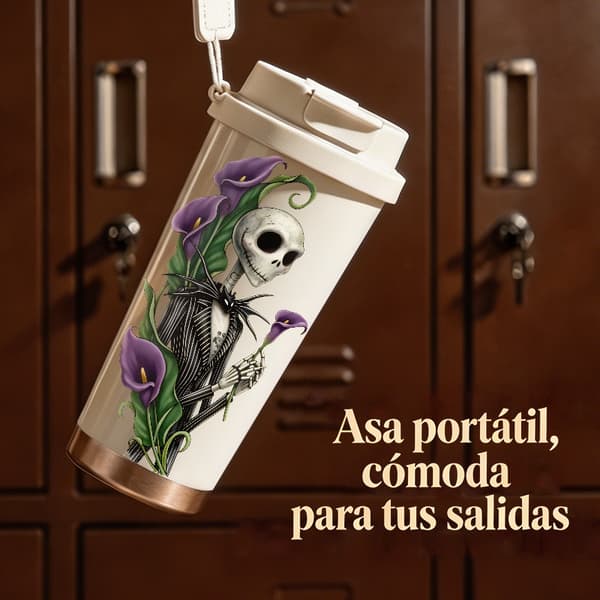 Termosmugg 500ml Rostfritt Stål Halloween Design, Isolerad kaffemugg, läckagesäker resemugg med lock White