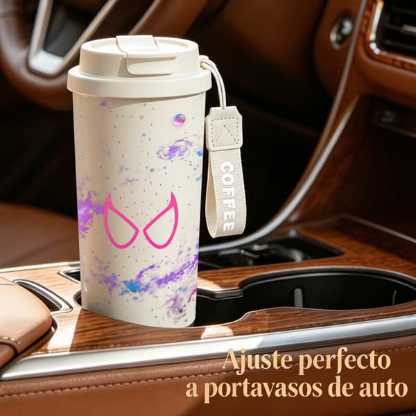 Kaffetermos 500ml Rostfritt Stål Anime Design, Isolerad kaffemugg, läckagesäker resemugg med lock Black