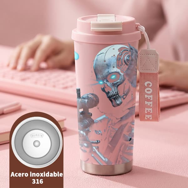 Bærbar Kaffe Termokande 500ml Rustfrit Stål Trendy Design Pink