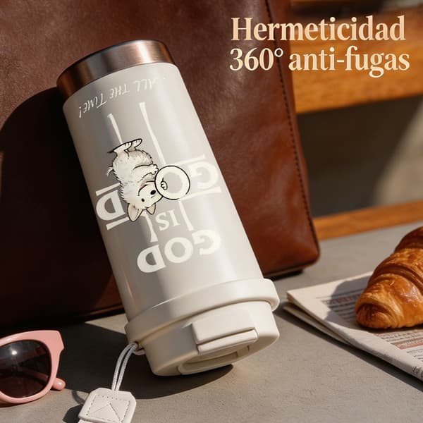 Bärbar kaffetermos 500 ml termisk isolering grafisk design, isolerad kaffemugg, läckagesäker resemugg med lock White