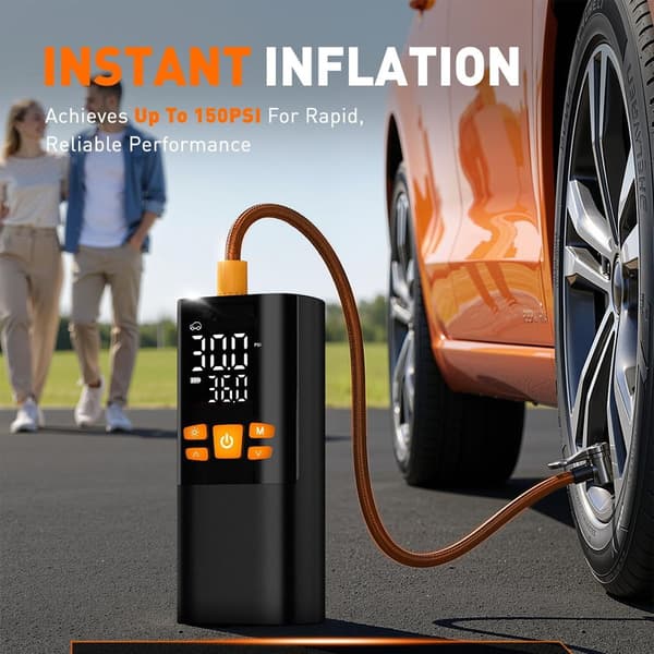 Bärbar däckpump luftkompressor - Sladdlös & 12V DC luftpump för bildäck, 150 PSI cykelpump med digital tryckmätare