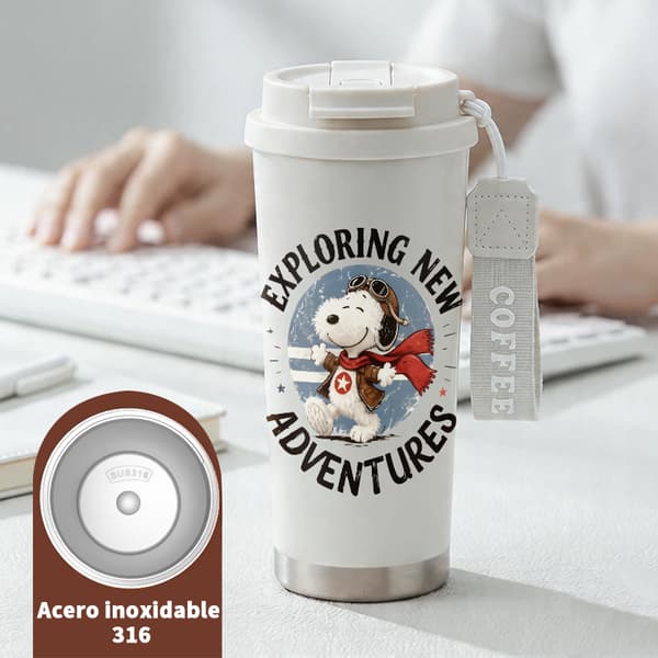 Termoskaffemugg 500ml Rostfritt Stål Konstnärlig Design, Isolerad kaffemugg, läckagesäker resemugg med lock White
