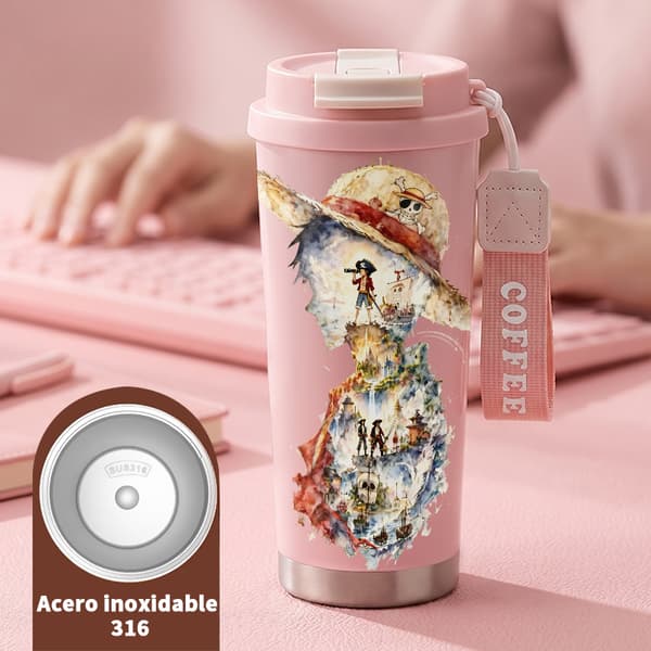 Kaffetermos 500ml 316 Rustfritt Stål Blomsterdesign Pink