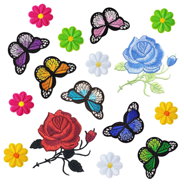 36 Pieces Flower Embroidery Iron-on Patch, Butterfly Embroidery