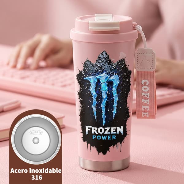 Termoskaffemugg 500ml Rostfritt Stål Militärdesign, Isolerad kaffemugg, läckagesäker resemugg med lock Pink