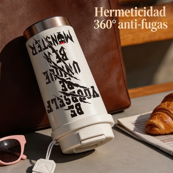Bärbar kaffetermos 500ml rostfritt stål djurdesign, Isolerad kaffemugg, läckagesäker resemugg med lock White