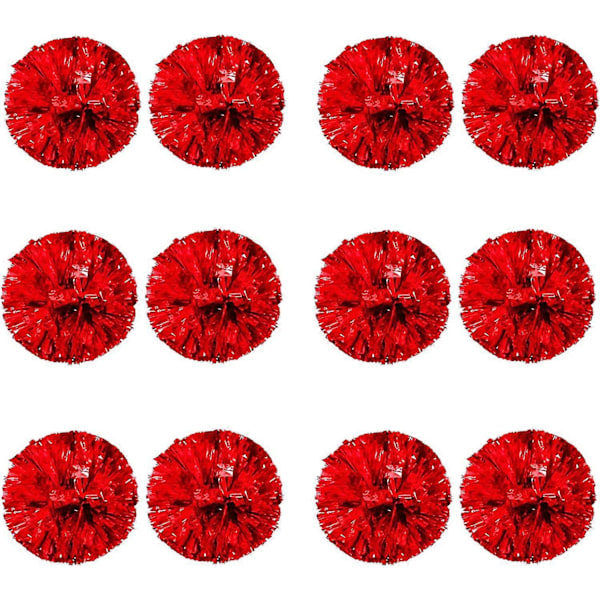 12 st Cheerleading Pom Poms för Barn, Metallisk Folie Plast Ring Cheer Pom Poms för Pojke Large Red