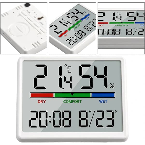 Digital Väggklocka Batteridriven, Magnetisk Design med Temperatur Inomhus Utomhus (Vit), A