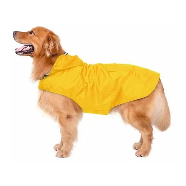 Hunderegnfrakk med hette, ultralett og luftig vanntett hunderegnfrakk med refleksstriper for mellomstore til store hunder (3XL, gul)