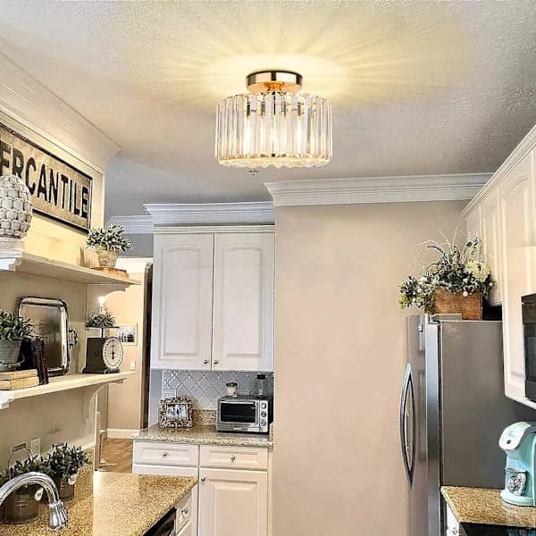 Guld Loftlampe - Industrielt Krystal Semi Flush Mount Loftbelysning Moderne LED Lysekroner Egnet til Hall Stue