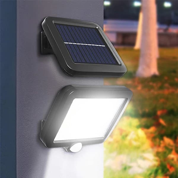 Kraftfull solcellsdriven utomhuslampa med rörelsesensor, 120 LED, vattentät, A
