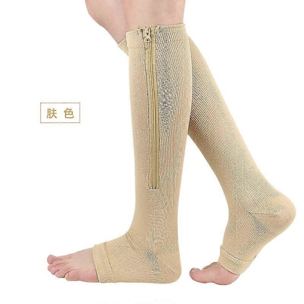 Medicinska kompressionsstrumpor med dragkedja för kvinnor och män, hög elastisk nylon, tryckstrumpa med stängd tå för ödem och åderbråck black L XL