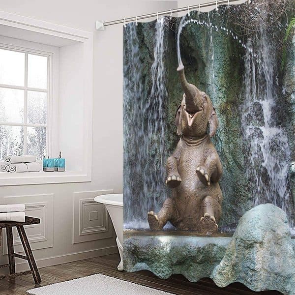Duschdraperier i tyg, mögelresistent duschdraperi, elefant, A