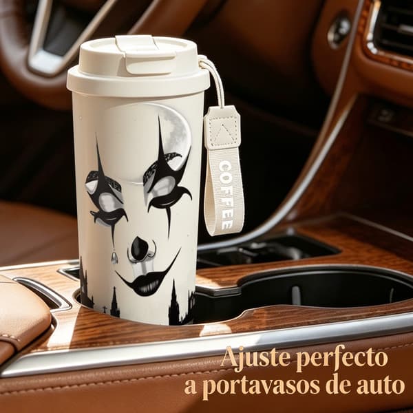 Kaffetermos 500ml Rostfritt Stål Söt Design, Isolerad kaffemugg, läckagesäker resemugg med lock White