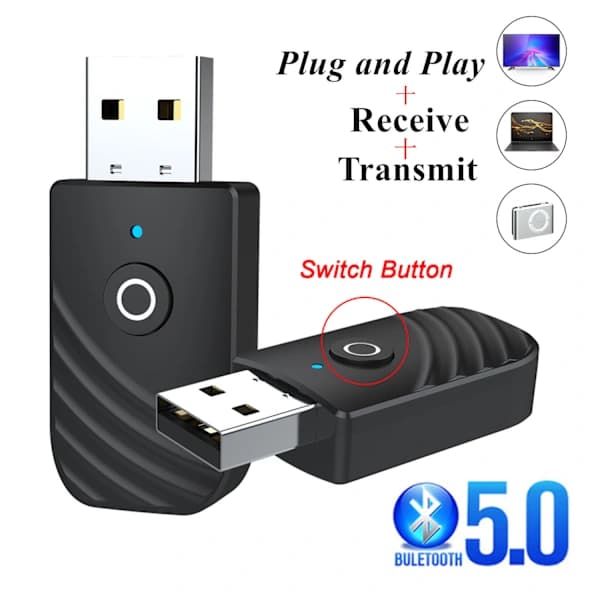 Bluetooth USB-sovitin, 5.0 langaton 3-in-1 USB-lähetin, A