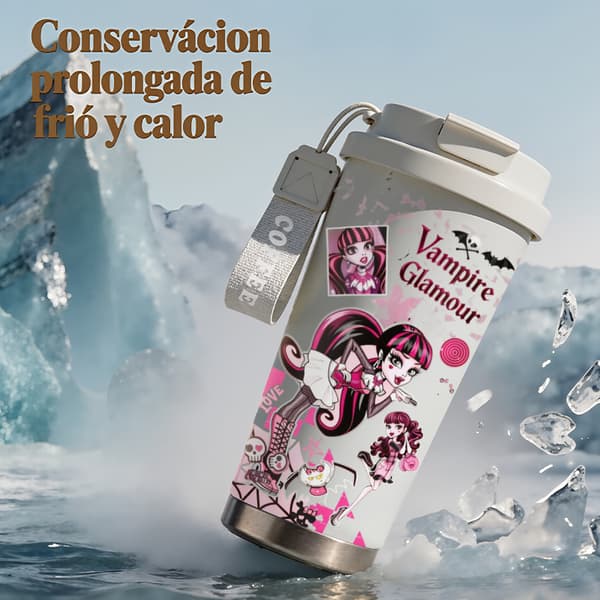 Kaffetermos 500ml Rostfritt Stål Djurdesign, Isolerad kaffemugg, läckagesäker resemugg med lock White
