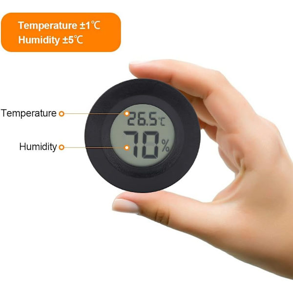 1 stk sort rund indbygget elektronisk digital temperatur- og
