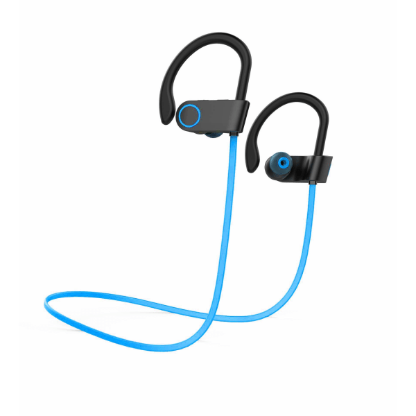 Blå Bluetooth trådlösa hörlurar, sportöronsnäckor, IPX7