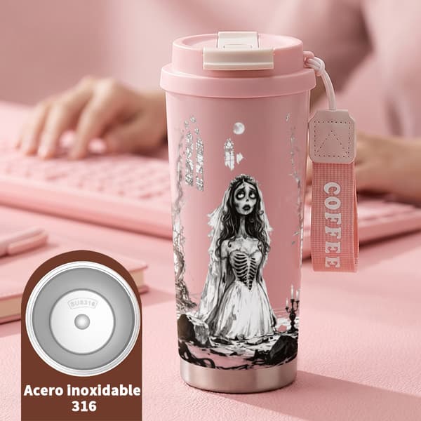 Termosmugg 500ml Rostfritt Stål Djurdesign, Isolerad kaffemugg, läckagesäker resemugg med lock Pink