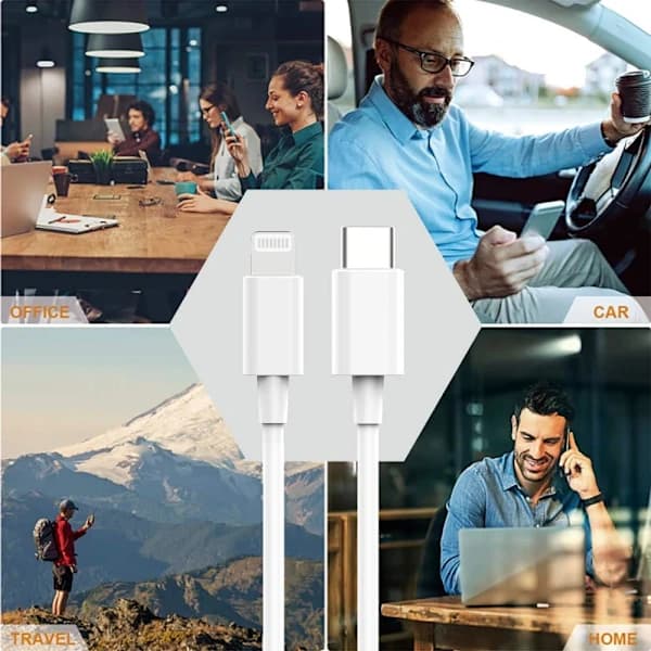 2-pak mobiltelefon datakabel 30W C-LIGHTING ladekabel egnet til Apple hurtigopladningskabel iPhone14,A