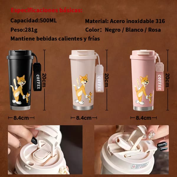 Kaffetermos 500ml Rostfritt Stål Juldesign, Isolerad kaffemugg, läckagesäker resemugg med lock White