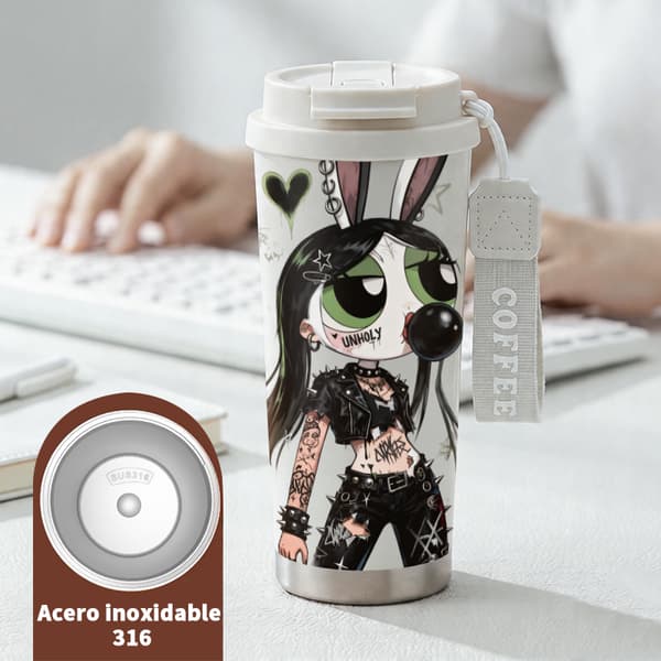 Kaffetermos 500ml Rostfritt Stål Trendig Design White