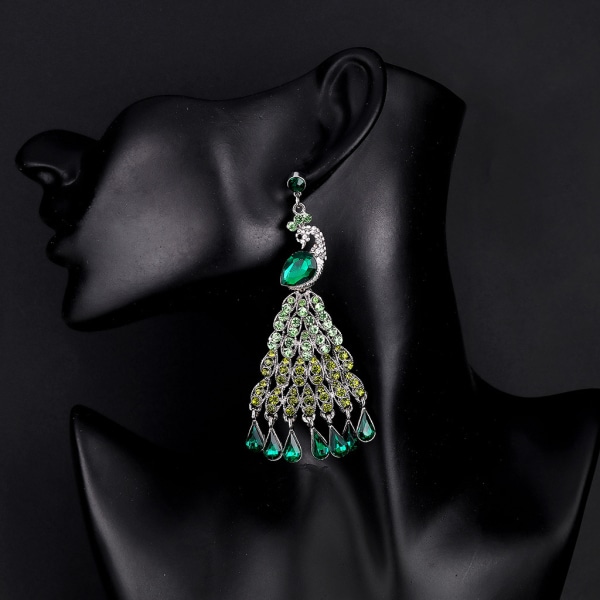 Crystal Diamond Large Peacock Earrings, Bridal Wedding Ball