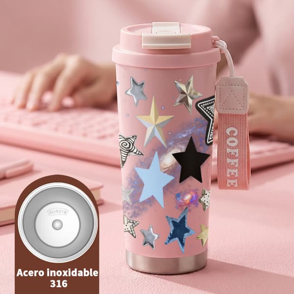 Kaffetermos 500ml Rostfritt Stål Anime Design, Isolerad kaffemugg, läckagesäker resemugg med lock Pink