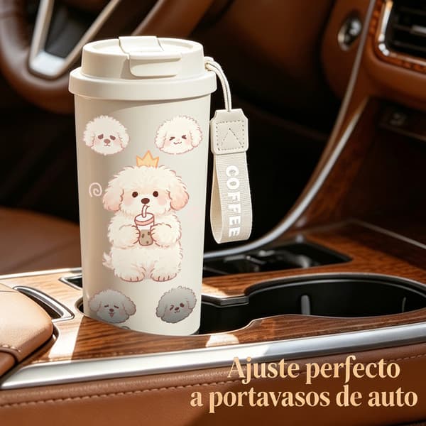 Kaffetermos 500ml Rostfritt Stål Söt Design, Isolerad kaffemugg, läckagesäker resemugg med lock White
