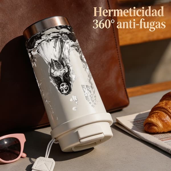 Termosmugg 500ml Rostfritt Stål Djurdesign, Isolerad kaffemugg, läckagesäker resemugg med lock Black