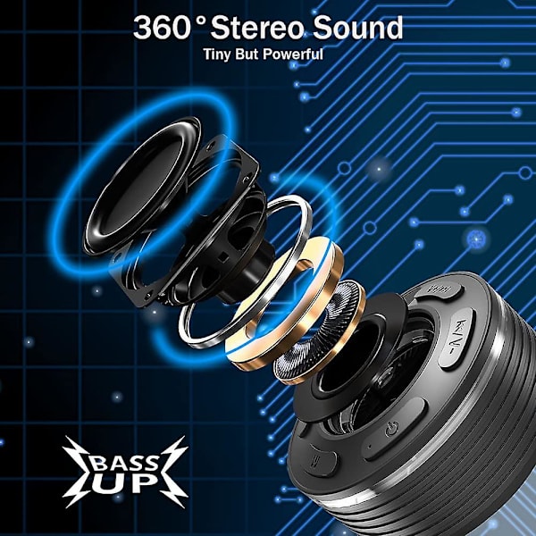 Bærbar Bluetooth-bruserboks, Mini Bluetooth 5.1 bærbar vandtæt IPX7-højttaler, 360° Stereo HD Bluetooth-radio, indbygget mikrofon, 6 timers afspilning