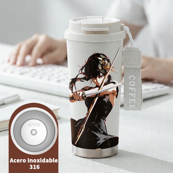 Termisk kaffemugg 500ml rostfritt stål festlig design, isolerad kaffemugg, läckagesäker resemugg med lock White