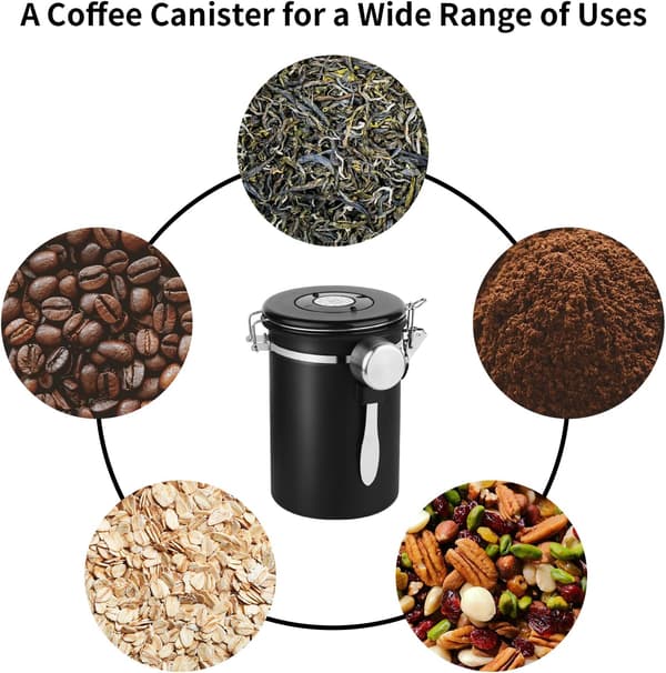 22OZ Lufttät Kaffebönbehållare i Rostfritt Stål med Datummarkering & Måttskopa